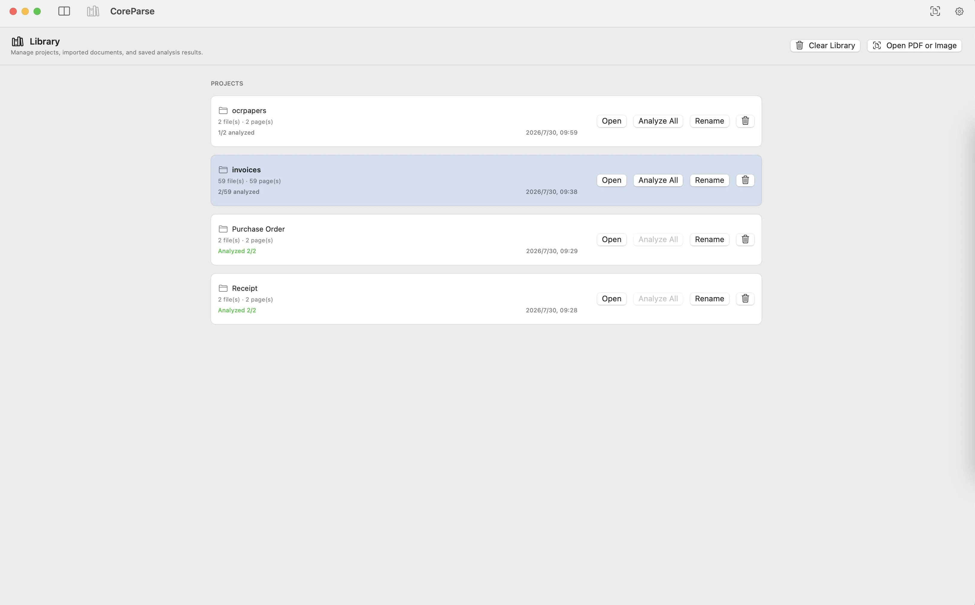 CoreParse project library for managing multiple PDFs and images before batch OCR